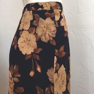 Talbots lined silk midi roses on navy